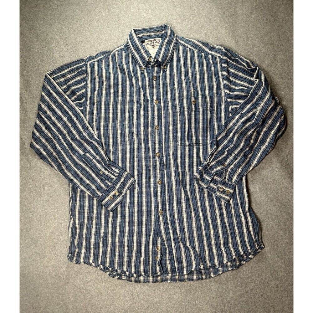 Vtg Wrangler Rugged Wear Shirt Mens Large Button Up Long Sleeve Western Striped